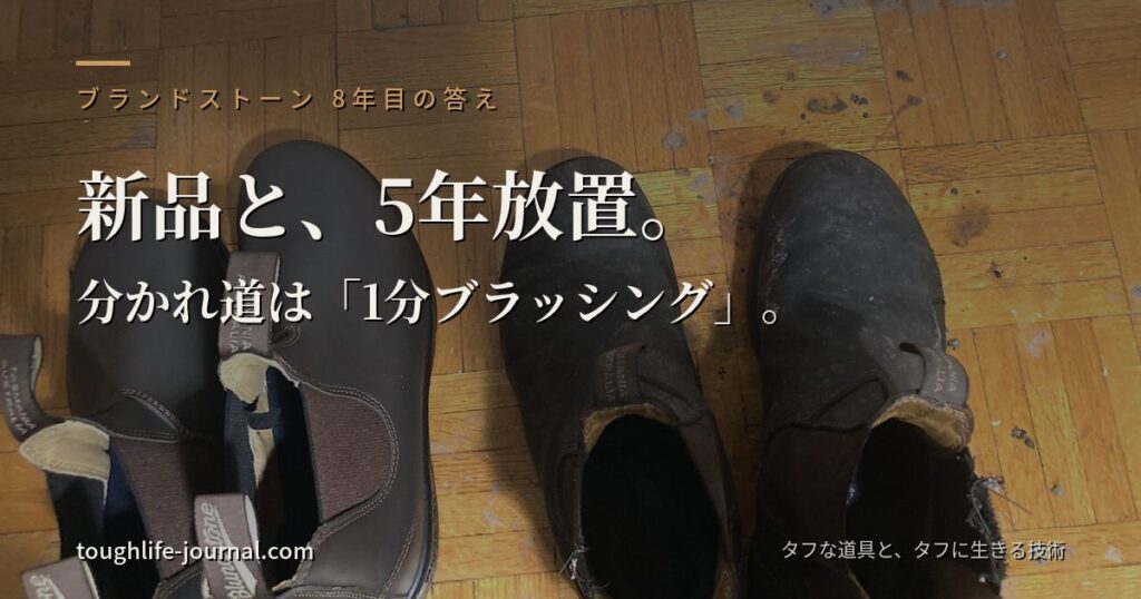 新品のブランドストーン550と5年放置してボロボロになった初代の比較写真(アイキャッチ:新品と、5年放置。分かれ道は「1分ブラッシング」。)