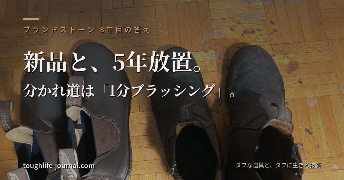 新品のブランドストーン550と5年放置してボロボロになった初代の比較写真(アイキャッチ:新品と、5年放置。分かれ道は「1分ブラッシング」。)